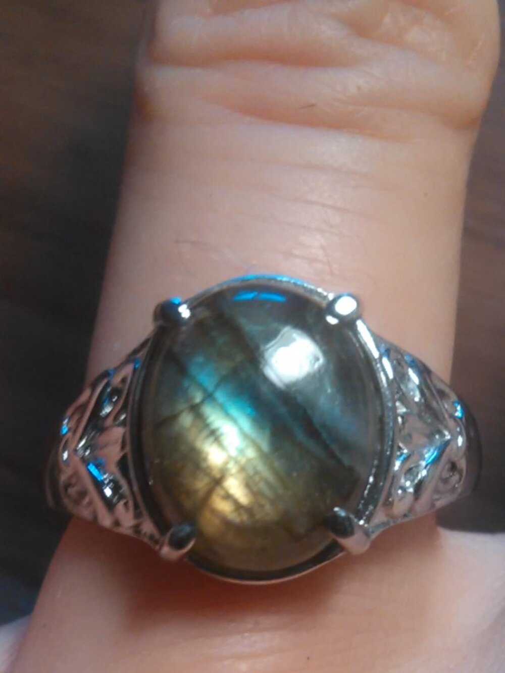 Malagasy Labradorite Stainless Steel Solitaire Ring (Size 7)